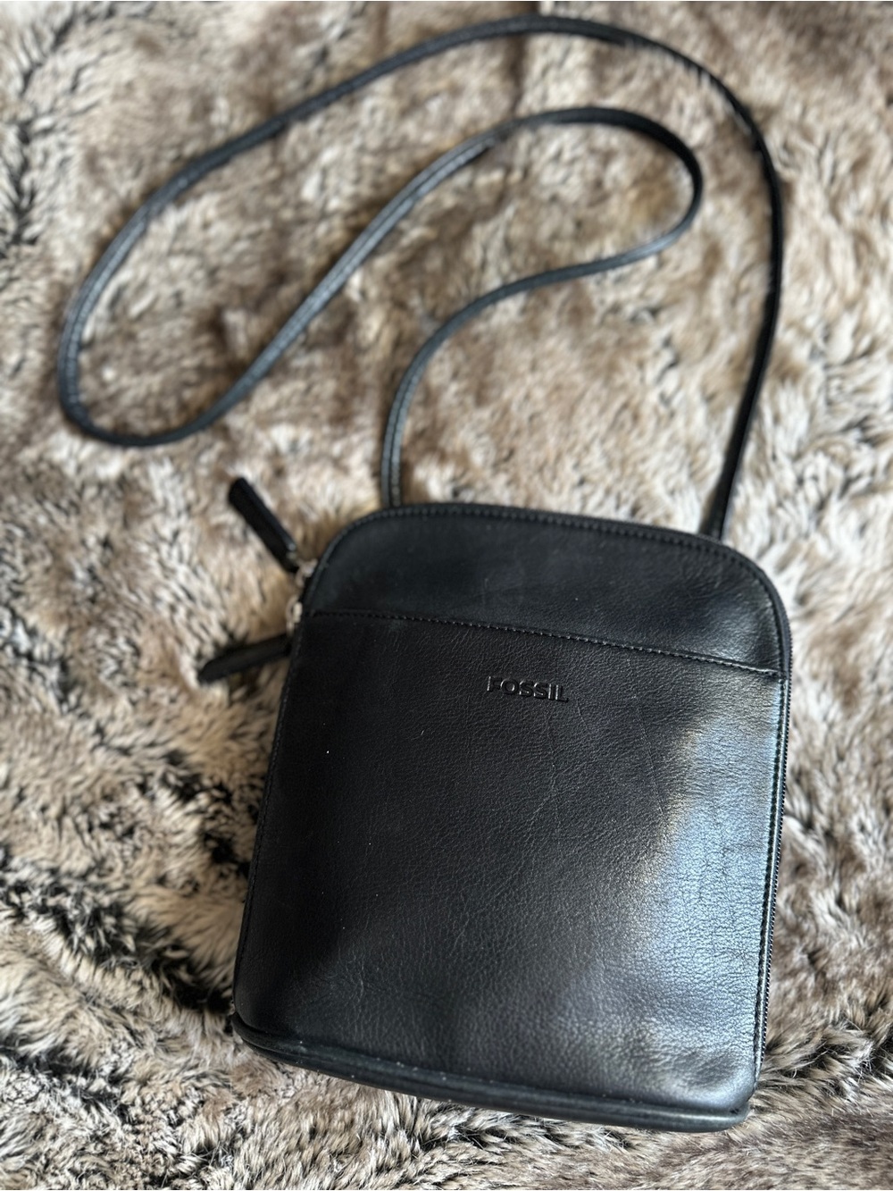 Vintage Y2K Fossil Black Leather Organizer Crossbody Bag